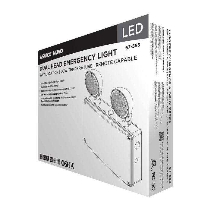 Emergency Light Satco 67-583 Emergency Light - 120-347V - 2HR Backup - Universal Mounting - Wet Location - Low Temperature - Remote Compatible - White Finish Satco
