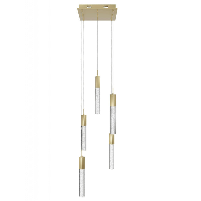 Multi-Light Pendant Avenue Lighting HF1900-5-GL-BB The Original Glacier 5-Light 12"W LED Pendant in Polished Chrome/Bubbled Crystals in Brushed Brass Avenue Lighting