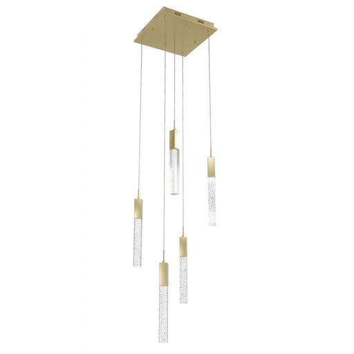 Multi-Light Pendant Avenue Lighting HF1900-5-GL-BB The Original Glacier 5-Light 12"W LED Pendant in Polished Chrome/Bubbled Crystals in Brushed Brass Avenue Lighting