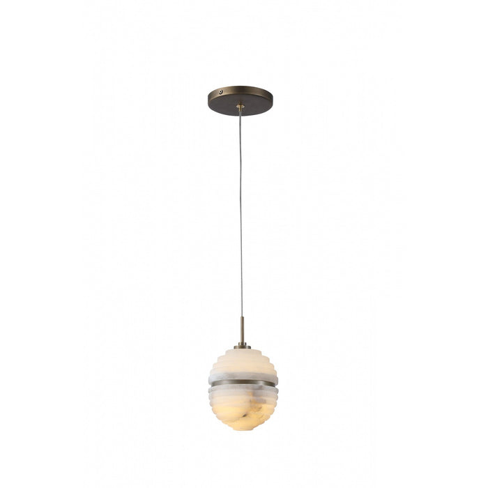 Pendant Light Avenue Lighting HF2902-AB Sedona 1-Light 5"W Round Ribbed Alabaster Pendant in Aged Brass in Alabaster / Aged Brass Avenue Lighting
