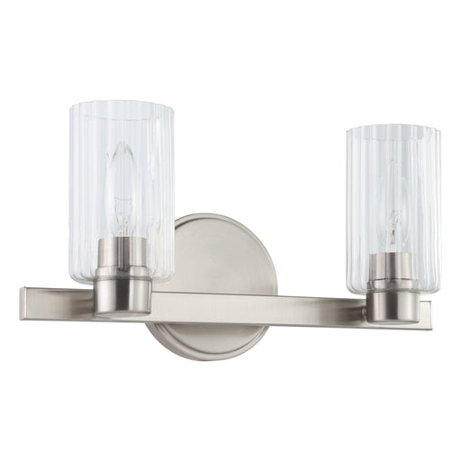 Vanity Light Thesis 207034A Bedminster 14 inch 2 light Brushed Nickel Vanity Light with Clear Ribbed Glass Shades THESIS