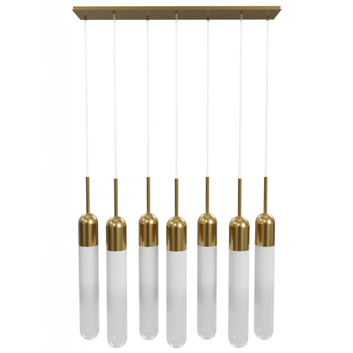 Multi-Light Pendant Avenue Lighting HF7407-AB Tribeca 7-Light Pendant in Aged Brass/White Glass Avenue Lighting