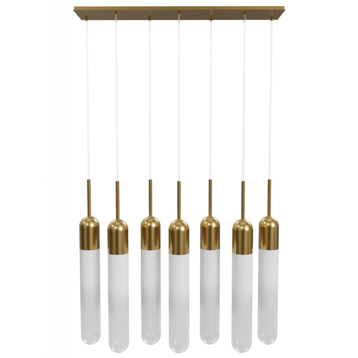 Multi-Light Pendant Avenue Lighting HF7407-AB Tribeca 7-Light Pendant in Aged Brass/White Glass Avenue Lighting