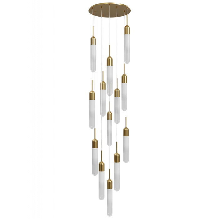 Multi-Light Pendant Avenue Lighting HF7413-AB Tribeca 13-Light 19"W Pendant in Aged Brass/White Glass Avenue Lighting
