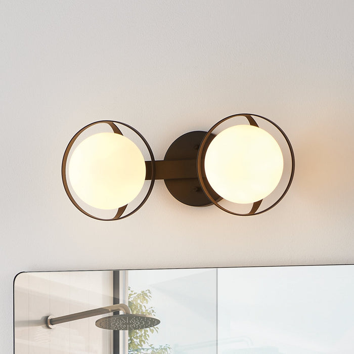 Vanity Light Thesis 206969A Parker 16 inch 2 light Matte Black Vanity Light with Etched Opal Glass Shades THESIS