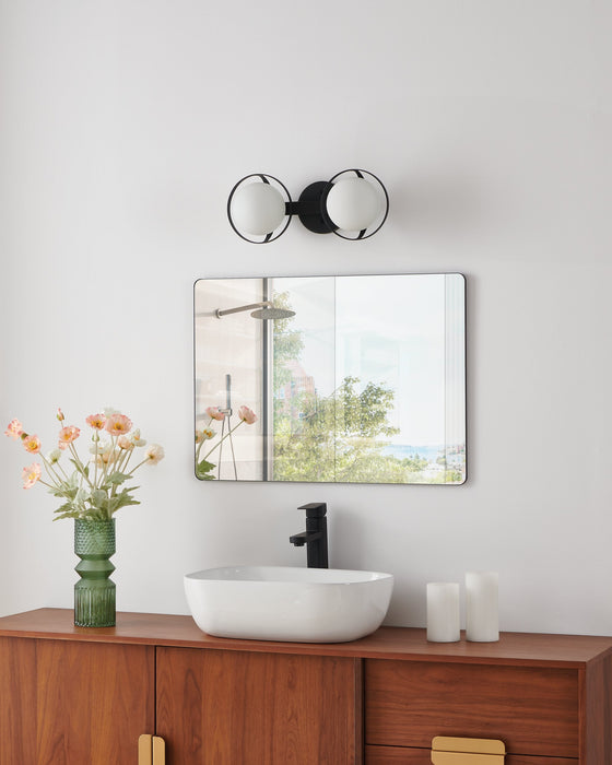 Vanity Light Thesis 206969A Parker 16 inch 2 light Matte Black Vanity Light with Etched Opal Glass Shades THESIS