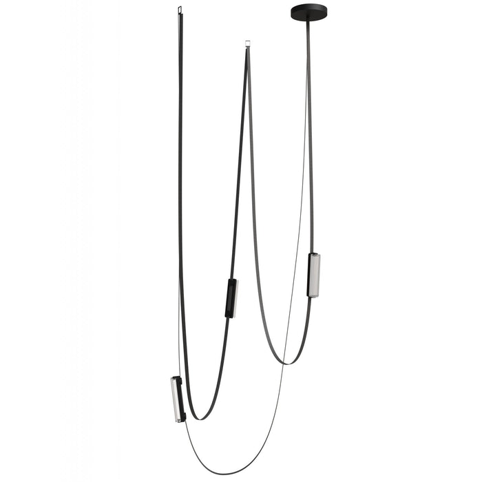 Pendant Light Avenue Lighting HF7203-G400-BLK Fremont Belt 3-Light 275"L Pendant in Black/Clear Ribbed Glass Bars Avenue Lighting