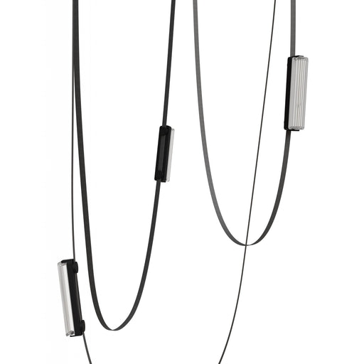 Pendant Light Avenue Lighting HF7203-G400-BLK Fremont Belt 3-Light 275"L Pendant in Black/Clear Ribbed Glass Bars Avenue Lighting