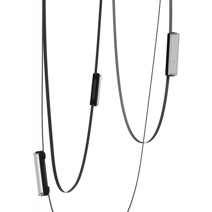 Pendant Light Avenue Lighting HF7203-G400-BLK Fremont Belt 3-Light 275"L Pendant in Black/Clear Ribbed Glass Bars Avenue Lighting