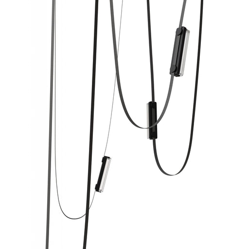 Pendant Light Avenue Lighting HF7205-G400-BLK Fremont Belt 5-Light 551"L Pendant in Black/Clear Ribbed Glass Bars Avenue Lighting