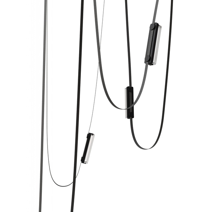 Pendant Light Avenue Lighting HF7205-G400-BLK Fremont Belt 5-Light 551"L Pendant in Black/Clear Ribbed Glass Bars Avenue Lighting