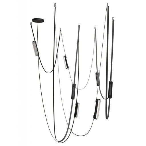 Pendant Light Avenue Lighting HF7207-G400-BLK Fremont Belt 7-Light 826"L Pendant in Black/Clear Ribbed Glass Bars Avenue Lighting