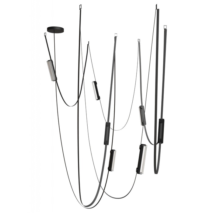 Pendant Light Avenue Lighting HF7207-G400-BLK Fremont Belt 7-Light 826"L Pendant in Black/Clear Ribbed Glass Bars Avenue Lighting