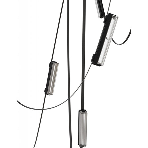 Pendant Light Avenue Lighting HF7207-G400-BLK Fremont Belt 7-Light 826"L Pendant in Black/Clear Ribbed Glass Bars Avenue Lighting