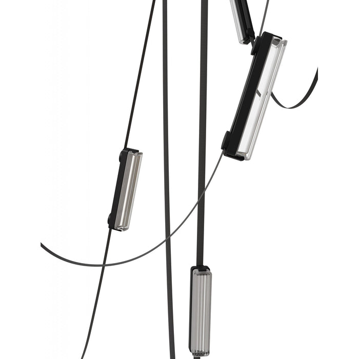 Pendant Light Avenue Lighting HF7207-G400-BLK Fremont Belt 7-Light 826"L Pendant in Black/Clear Ribbed Glass Bars Avenue Lighting
