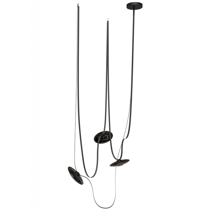 Pendant Light Avenue Lighting HF7203-G202-BLK Fremont Belt 3-Light 275"L Pendant in Black/Smoked Glass Disc Avenue Lighting