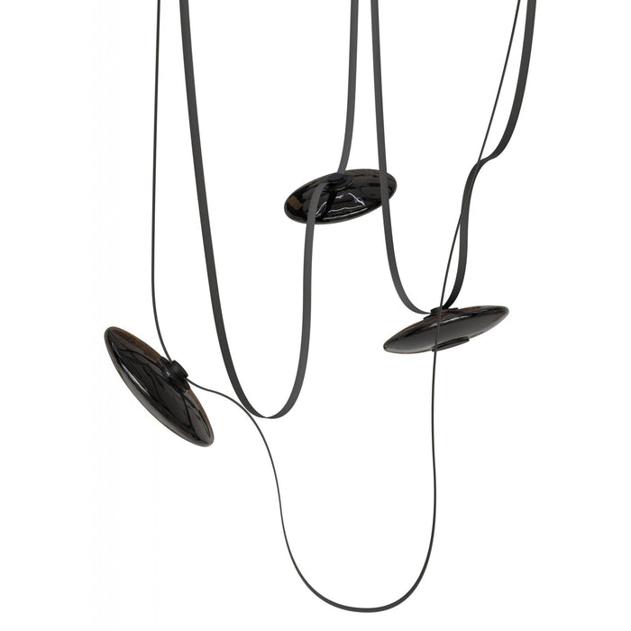 Pendant Light Avenue Lighting HF7203-G202-BLK Fremont Belt 3-Light 275"L Pendant in Black/Smoked Glass Disc Avenue Lighting