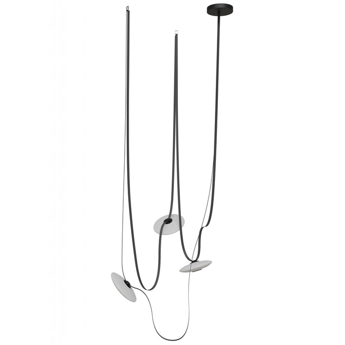 Pendant Light Avenue Lighting HF7203-G201-BLK Fremont Belt 3-Light 275"L Pendant in Black/White Glass Disc Avenue Lighting