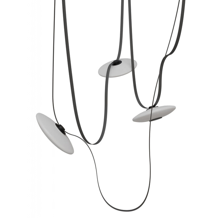Pendant Light Avenue Lighting HF7203-G201-BLK Fremont Belt 3-Light 275"L Pendant in Black/White Glass Disc Avenue Lighting