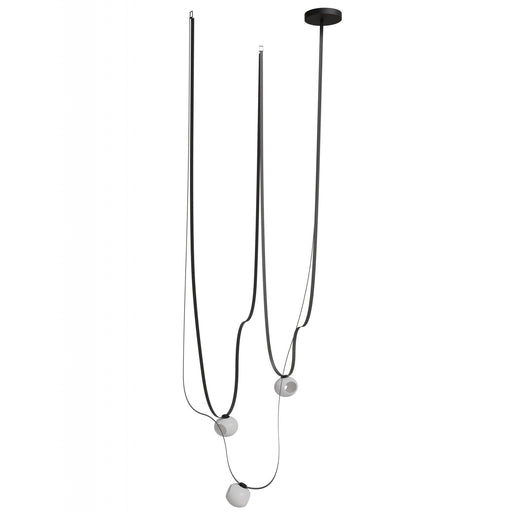 Pendant Light Avenue Lighting HF7203-G301-BLK Fremont Belt 3-Light 275"L Pendant in Black/White Glass Open Globes Avenue Lighting