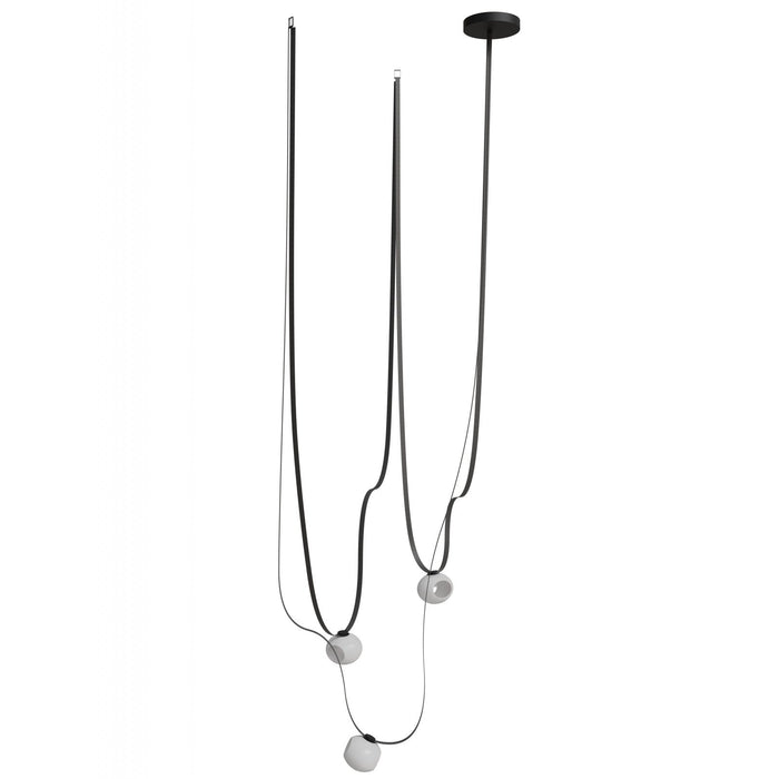 Pendant Light Avenue Lighting HF7203-G301-BLK Fremont Belt 3-Light 275"L Pendant in Black/White Glass Open Globes Avenue Lighting