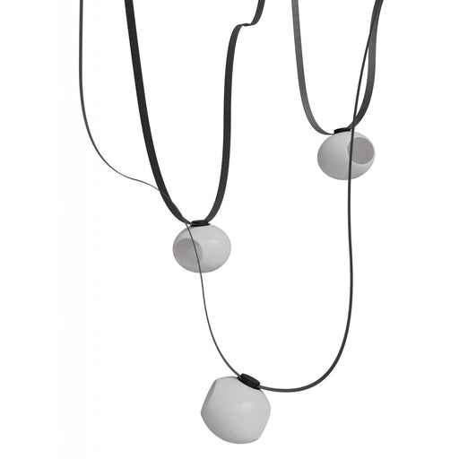 Pendant Light Avenue Lighting HF7203-G301-BLK Fremont Belt 3-Light 275"L Pendant in Black/White Glass Open Globes Avenue Lighting