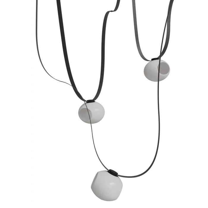 Pendant Light Avenue Lighting HF7203-G301-BLK Fremont Belt 3-Light 275"L Pendant in Black/White Glass Open Globes Avenue Lighting