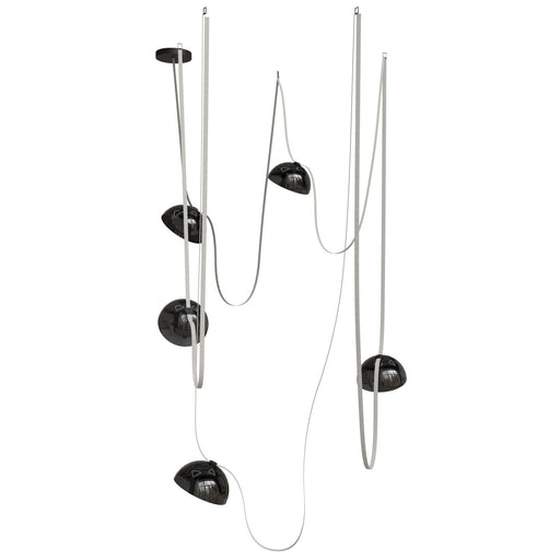 Pendant Light Avenue Lighting HF7205-G102-IVY Fremont Belt 5-Light 551"L Pendant in Ivory/Smoked Glass Bowls Avenue Lighting