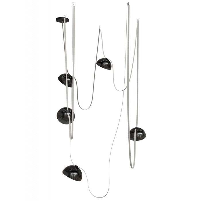 Pendant Light Avenue Lighting HF7205-G102-IVY Fremont Belt 5-Light 551"L Pendant in Ivory/Smoked Glass Bowls Avenue Lighting