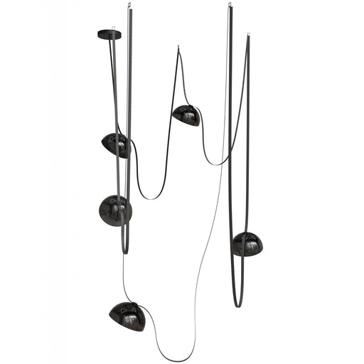 Pendant Light Avenue Lighting HF7205-G102-BLK Fremont Belt 5-Light 551"L Pendant in Black/Smoked Glass Bowls Avenue Lighting