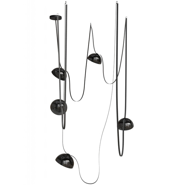 Pendant Light Avenue Lighting HF7205-G102-BLK Fremont Belt 5-Light 551"L Pendant in Black/Smoked Glass Bowls Avenue Lighting