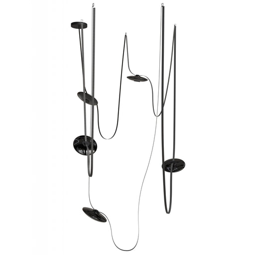 Pendant Light Avenue Lighting HF7205-G202-BLK Fremont Belt 5-Light 551"L Pendant in Black/Smoked Glass Disc Avenue Lighting