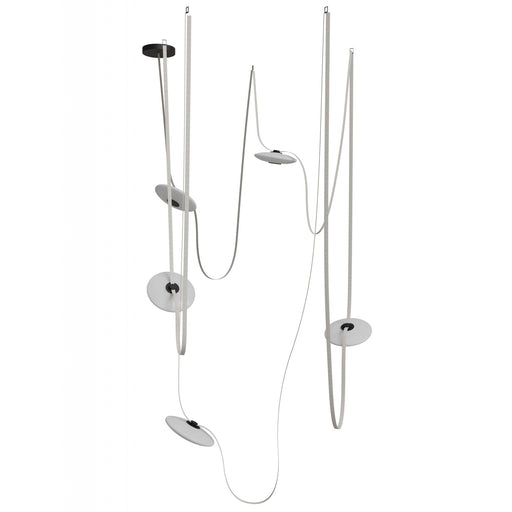 Pendant Light Avenue Lighting HF7205-G201-IVY Fremont Belt 5-Light 551"L Pendant in Ivory/White Glass Disc Avenue Lighting