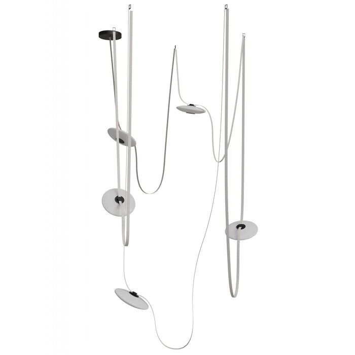 Pendant Light Avenue Lighting HF7205-G201-IVY Fremont Belt 5-Light 551"L Pendant in Ivory/White Glass Disc Avenue Lighting