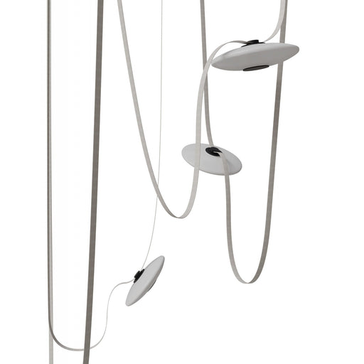 Pendant Light Avenue Lighting HF7205-G201-IVY Fremont Belt 5-Light 551"L Pendant in Ivory/White Glass Disc Avenue Lighting