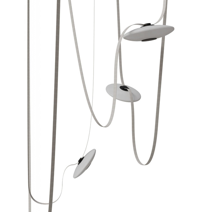 Pendant Light Avenue Lighting HF7205-G201-IVY Fremont Belt 5-Light 551"L Pendant in Ivory/White Glass Disc Avenue Lighting