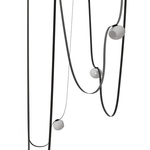 Pendant Light Avenue Lighting HF7205-G301-BLK Fremont Belt 5-Light 551"L Pendant in Black/White Glass Open Globes Avenue Lighting