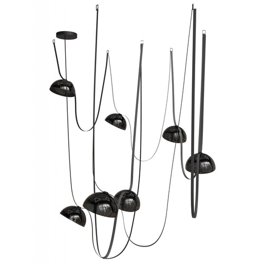 Pendant Light Avenue Lighting HF7207-G102-BLK Fremont Belt 7-Light 826"L Pendant in Black/Smoked Glass Bowls Avenue Lighting