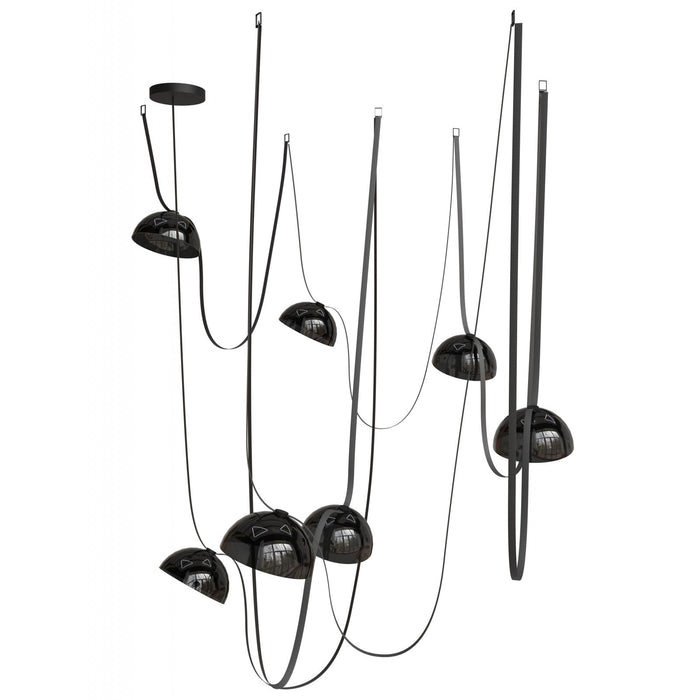 Pendant Light Avenue Lighting HF7207-G102-BLK Fremont Belt 7-Light 826"L Pendant in Black/Smoked Glass Bowls Avenue Lighting