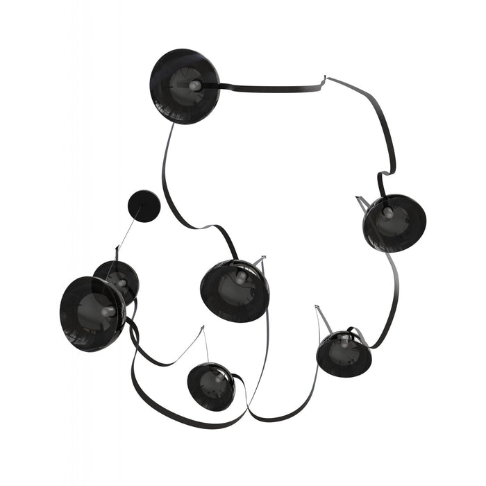 Pendant Light Avenue Lighting HF7207-G102-BLK Fremont Belt 7-Light 826"L Pendant in Black/Smoked Glass Bowls Avenue Lighting