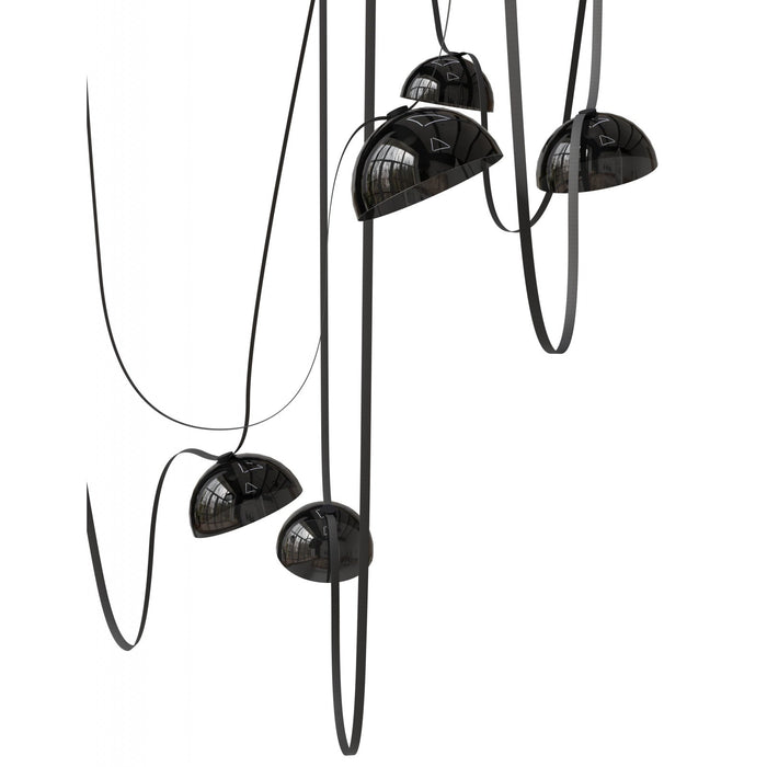 Pendant Light Avenue Lighting HF7207-G102-BLK Fremont Belt 7-Light 826"L Pendant in Black/Smoked Glass Bowls Avenue Lighting