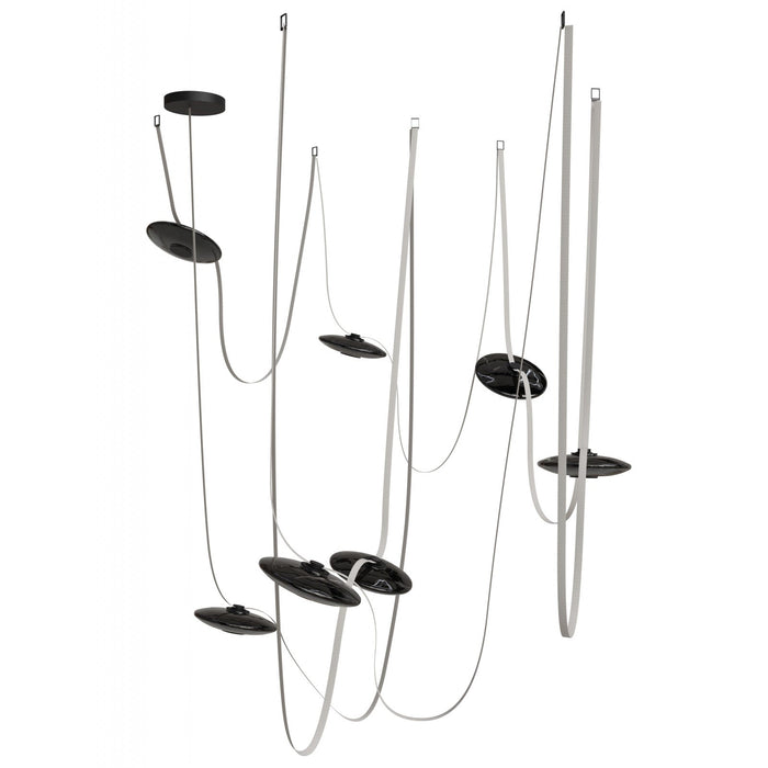 Pendant Light Avenue Lighting HF7207-G202-IVY Fremont Belt 7-Light 826"L Pendant in Ivory/Smoked Glass Disc Avenue Lighting