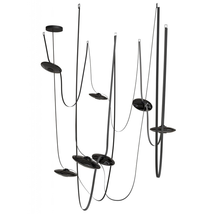 Pendant Light Avenue Lighting HF7207-G202-BLK Fremont Belt 7-Light 826"L Pendant in Black/Smoked Glass Disc Avenue Lighting