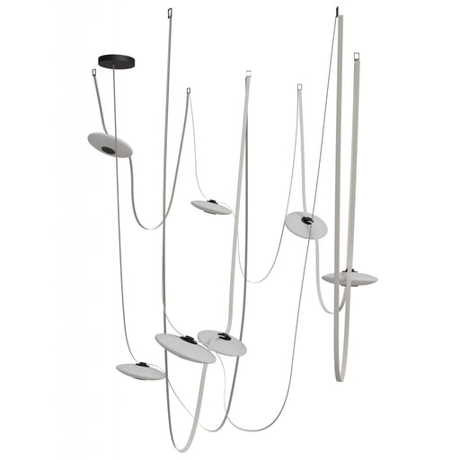 Pendant Light Avenue Lighting HF7207-G201-IVY Fremont Belt 7-Light 826"L Pendant in Ivory/White Glass Disc Avenue Lighting