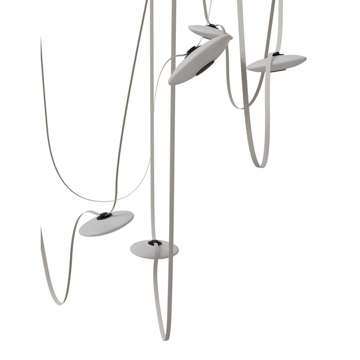 Pendant Light Avenue Lighting HF7207-G201-IVY Fremont Belt 7-Light 826"L Pendant in Ivory/White Glass Disc Avenue Lighting