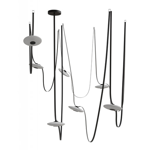 Pendant Light Avenue Lighting HF7207-G201-BLK Fremont Belt 7-Light 826"L Pendant in Black/White Glass Disc Avenue Lighting