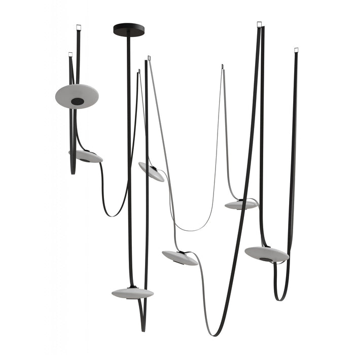 Pendant Light Avenue Lighting HF7207-G201-BLK Fremont Belt 7-Light 826"L Pendant in Black/White Glass Disc Avenue Lighting