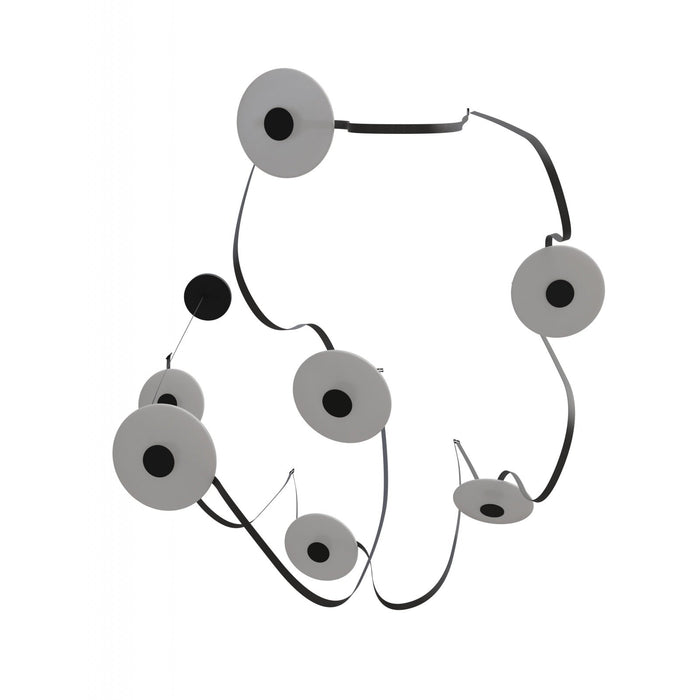 Pendant Light Avenue Lighting HF7207-G201-BLK Fremont Belt 7-Light 826"L Pendant in Black/White Glass Disc Avenue Lighting