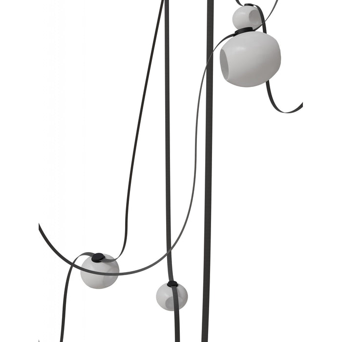 Pendant Light Avenue Lighting HF7207-G301-BLK Fremont Belt 7-Light 826"L Pendant in Black/White Glass Open Globes Avenue Lighting