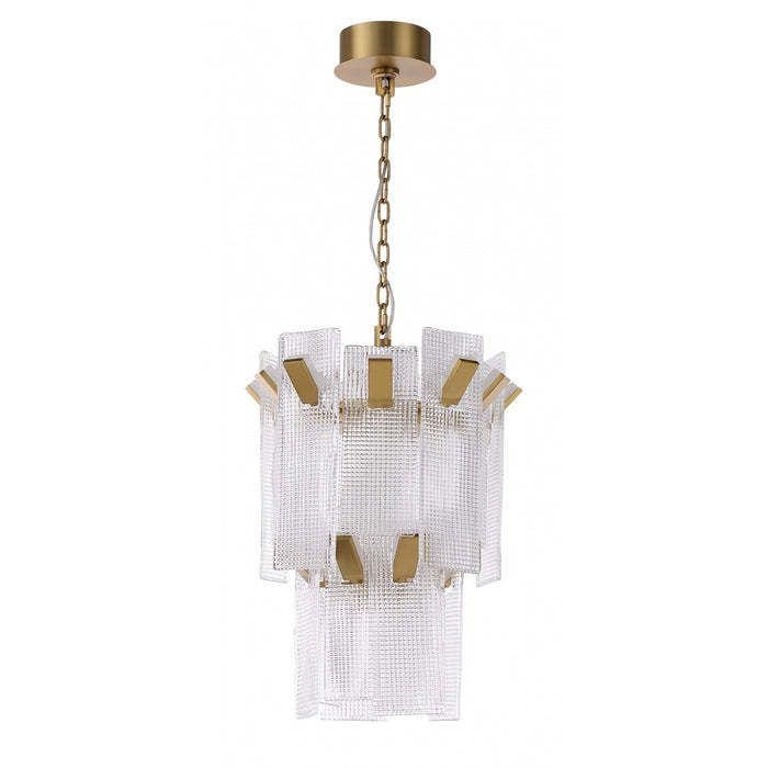 Pendant Light Avenue Lighting HF7180-AGB Belmont 20"W 2-Tier Pendant in Aged Golden Brass/Textured Glass Avenue Lighting